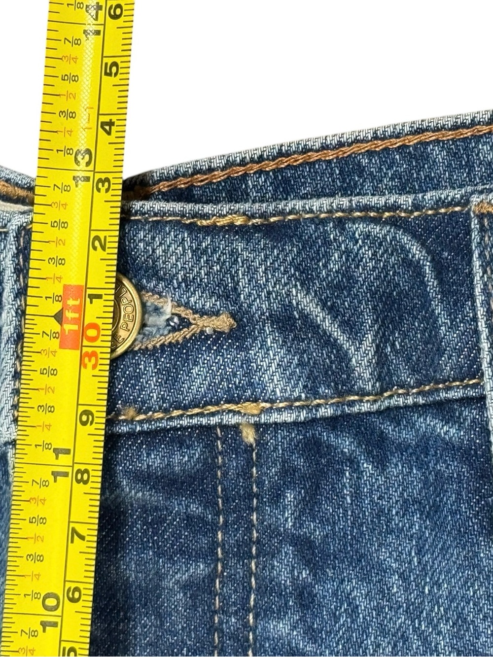 We The Free People Sz 30 good Luck Mid-Rise Barrel Jeans Blue Boho - Flawed - Picture 9 of 14